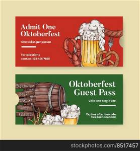 Ticket template with oktoberfest festive concept,watercolor style 