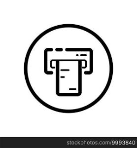 Ticket vending machine. Insert and purchase. Commerce outline icon in a circle. Isolated vector illustration