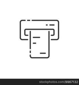 Ticket vending machine thin line icon. Insert and purchase. Isolated outline commerce vector illustration