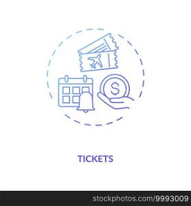 Tickets concept icon. Business travel during pandemic idea thin line illustration. Travel service optimization. Different type of tickets. Vector isolated outline RGB color drawing. Editable stroke. Tickets concept icon