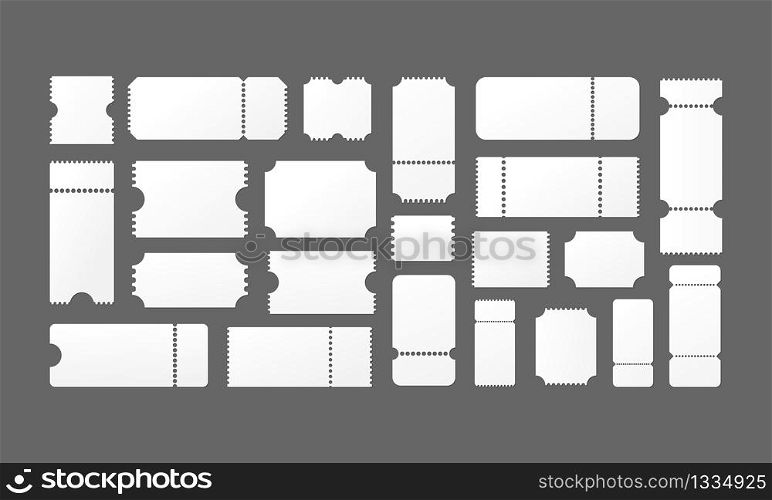 Tickets empty blank set. Cinema or theater or sporting event tickets. Vector EPS 10