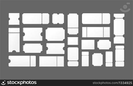 Tickets empty blank set. Cinema or theater or sporting event tickets. Vector EPS 10