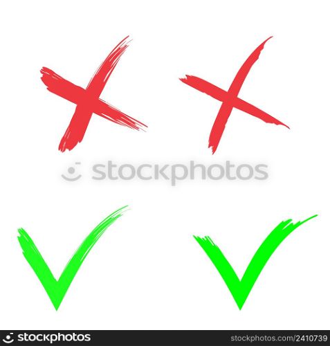 Ticks crosses in doodle style. Mark prohibited. Checkmark right. Vector illustration. stock image. EPS 10. . Ticks crosses in doodle style. Mark prohibited. Checkmark right. Vector illustration. stock image.