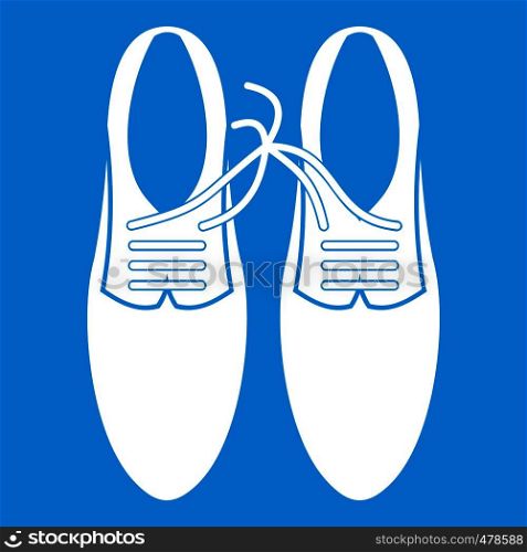 Tied laces on shoes joke icon white isolated on blue background vector illustration. Tied laces on shoes joke icon white