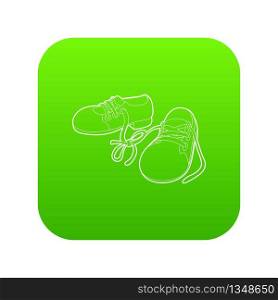 Tied shoes joke icon green vector isolated on white background. Tied shoes joke icon green vector