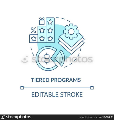 Tiered programs blue concept icon. Different levels of loyalty program abstract idea thin line illustration. Various ranks of service. Vector isolated outline color drawing. Editable stroke. Tiered programs blue concept icon