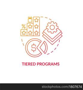 Tiered programs red gradient concept icon. Different levels of loyalty program abstract idea thin line illustration. Various ranks of service. Vector isolated outline color drawing.. Tiered programs red gradient concept icon