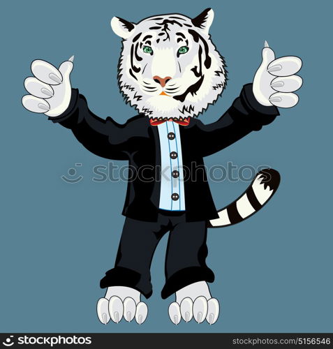 Tiger albino in suit. Cartoon of the tiger of the albino in suit