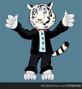 Tiger albino in suit. Cartoon of the tiger of the albino in suit
