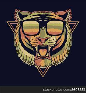 Tiger angry colorful wearing a eyeglasses vector illustration