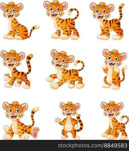 Tiger cartoon set collection vector image