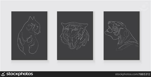 Tiger chinese new year vector in continuous, line chalk art style. Hand drawn asian symbol of 2022 year in bohemian style. Simple wild cat on black background.. Tiger chinese new year vector in continuous, line chalk art style. Hand drawn asian symbol of 2022 year