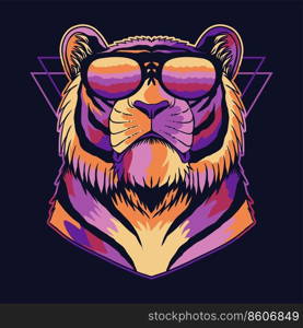 Tiger cool colorful wearing a eyeglasses vector illustration