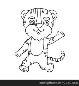 Tiger cub character line sketch. Cartoon Chinese New year 2022 horoscope. Animal symbol outline vector illustration