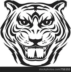 Tiger face tattoo design, vintage engraved illustration.