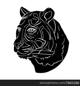 Tiger head avatar, Chinese zodiac sign illustration, black silhouette isolated on white