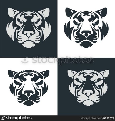 Tiger head emblem. Design element for logo, label, emblem, sign, badge. Vector illustration.