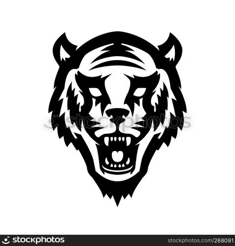 Tiger head icon on white background. Design element for logo, label, emblem, sign, poster, t shirt. Vector illustration