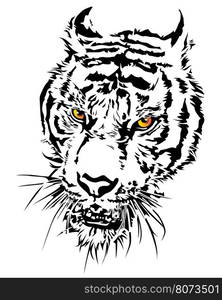 Tiger head silhouette and colorful with eye, illustration design.