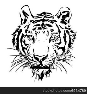 Tiger head silhouette, illustration and design.