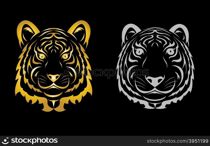Tiger head silhouette. Vector illustration isolated on black background.