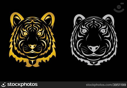 Tiger head silhouette. Vector illustration isolated on black background.
