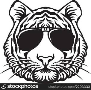Tiger head with aviator sunglasses