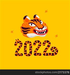 Tiger new year card, happy 2022 new year card with tiger s face the symbol of Chinese new year. Organic flat style vector illustration. Tiger new year card, happy 2022 new year card with tiger s face the symbol of Chinese new year. Organic flat style vector illustration.
