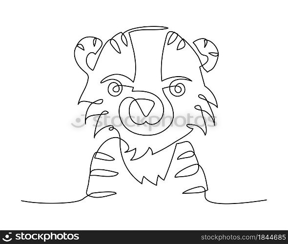 Tiger one line. Chinese horoscope 2022 year. Animal symbol vector black outline doodle sketch. Editable path. Cartoon animal