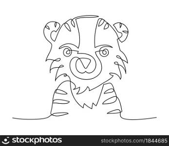 Tiger one line. Chinese horoscope 2022 year. Animal symbol vector black outline doodle sketch. Editable path. Cartoon animal
