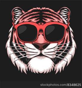Tiger pink wearing eyeglasses vector illustration