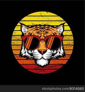 Tiger Retro Sunset Vector illustration