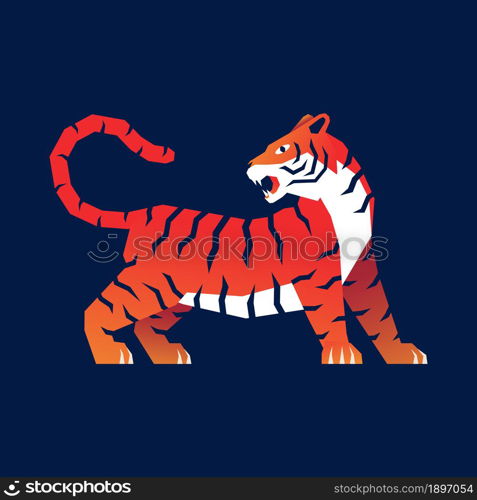 Tiger roaring side view red orange gradient graphic style vector illustration