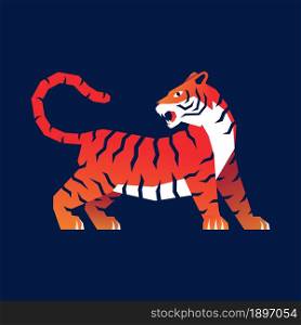 Tiger roaring side view red orange gradient graphic style vector illustration