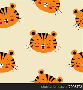 Tiger seamless pattern in abstract style for children. Graphic color background. Vector baby illustration design. Abstract art botanical background vector.