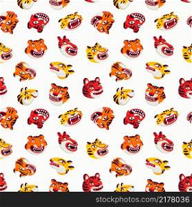 Tiger seamless pattern, vector animal print with cute tigers faces. Organic flat style vector illustration. Tiger seamless pattern, vector animal print with cute tigers faces. Organic flat style vector illustration.