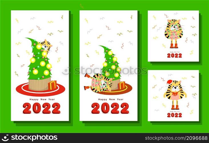 Tiger. set of templates for postcards. Congratulatory poster year of the tiger.Vector illustration. 2022. Tiger. set of templates for postcards. Congratulatory poster year of the tiger.Vector illustration. 2022.