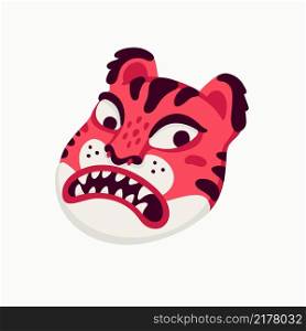 Tiger vector head, cartoon tiger funny pink face on white background. Organic flat style vector illustration.. Tiger vector head, cartoon tiger funny face on white background.