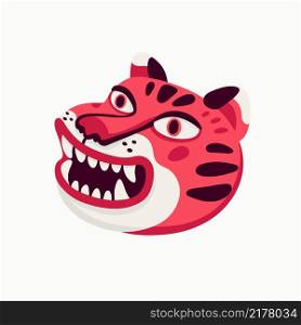 Tiger vector head, cartoon tiger funny pink face on white background. Organic flat style vector illustration.. Tiger vector head, cartoon tiger funny face on white background.