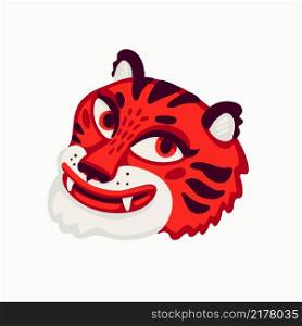Tiger vector head, cartoon tiger funny red face on white background. Organic flat style vector illustration. Tiger vector head, cartoon tiger funny face on white background.