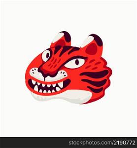 Tiger vector head, cartoon tiger funny red face on white background. Organic flat style vector illustration. Tiger vector head, cartoon tiger funny face on white background.