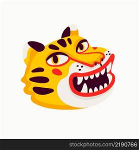 Tiger vector head, cartoon tiger funny yellow face on white background. Organic flat style vector illustration.. Tiger vector head, cartoon tiger funny face on white background.