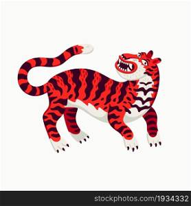 Tiger vector illustration, cartoon red tiger on white background. Organic flat style vector illustration. Tiger vector illustration, cartoon red tiger on white background. Organic flat style vector illustration.