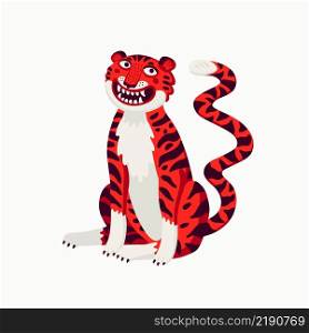Tiger vector illustration, cartoon red tiger - the symbol of Chinese new year. Organic flat style vector illustration on white background. Tiger vector illustration, cartoon red tiger - the symbol of Chinese new year. Organic flat style vector illustration on white background.