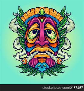 Tiki Joint Kush Smoking Weed Cannabis Vector illustrations for your work Logo, mascot merchandise t-shirt, stickers and Label designs, poster, greeting cards advertising business company or brands.