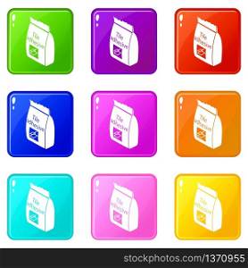 Tile adhesive icons set 9 color collection isolated on white for any design. Tile adhesive icons set 9 color collection