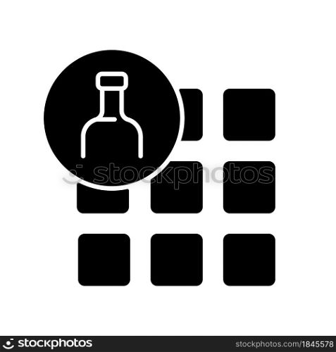 Tile from recycled glass black glyph icon. Recycling beverages bottles. Sustainable bathroom floor choice. Eco friendly materials. Silhouette symbol on white space. Vector isolated illustration. Tile from recycled glass black glyph icon
