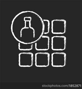 Tile from recycled glass chalk white icon on dark background. Recycling beverages bottles. Sustainable bathroom floor choice. Eco friendly materials. Isolated vector chalkboard illustration on black. Tile from recycled glass chalk white icon on dark background