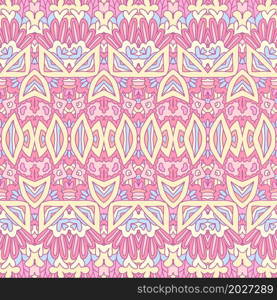 Tiled ethnic boho design for fabric. Abstract geometric pink decor vintage seamless pattern ornamental.. Vector seamless pattern Ethnic tribal in pinkcolor print vintage design.