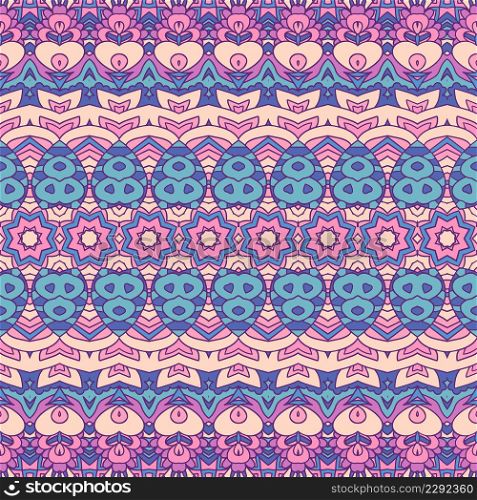 Tiled ethnic boho pattern for fabric. Abstract geometric striped design vintage seamless pattern ornamental.. Doodle striped pattern violet and pink